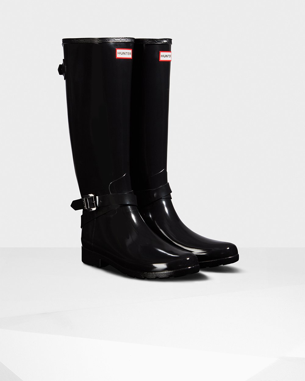 Hunter Uzun Yağmur Çizmeleri Bayan Siyah - Refined Adjustable Gloss - Türkiye NA1935846